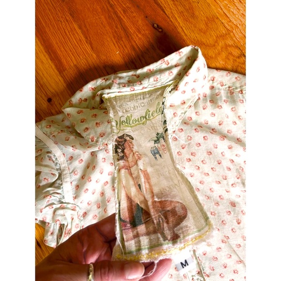 Johnny Was Yellowfield 8 Series Sheer Floral Blouse Top w/Flower Buttons - Picture 3 of 9